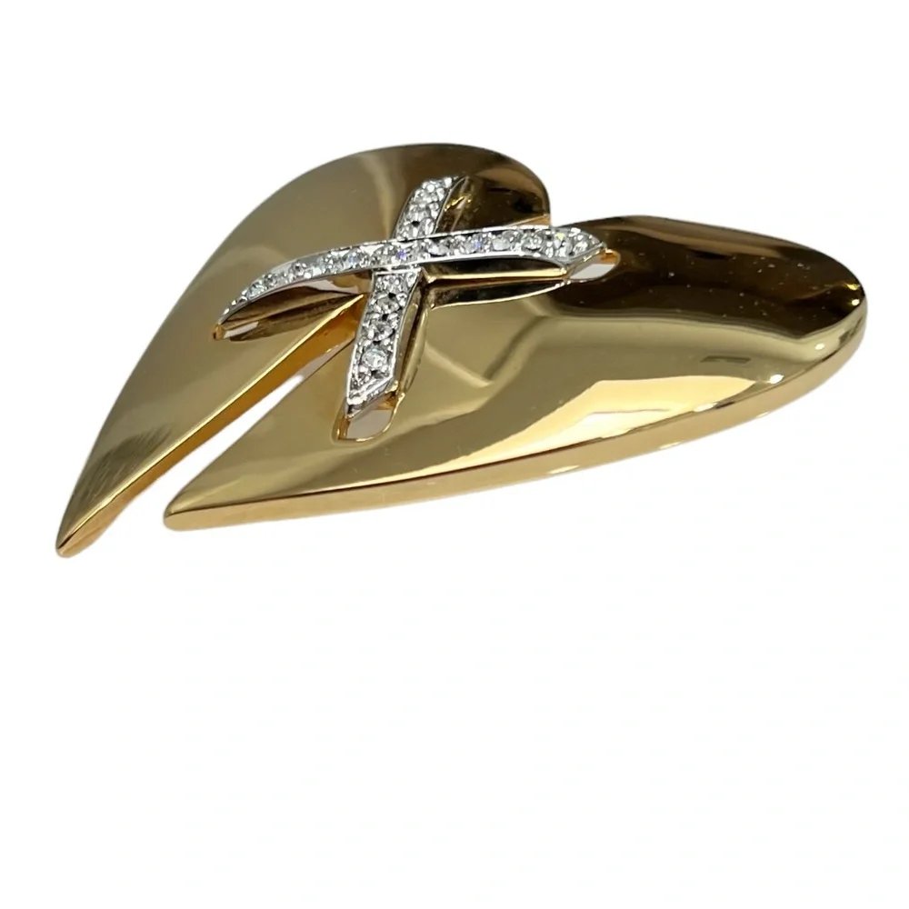 KEYES MENDED BROKEN HEART SHINY GOLD TONE BROOCH